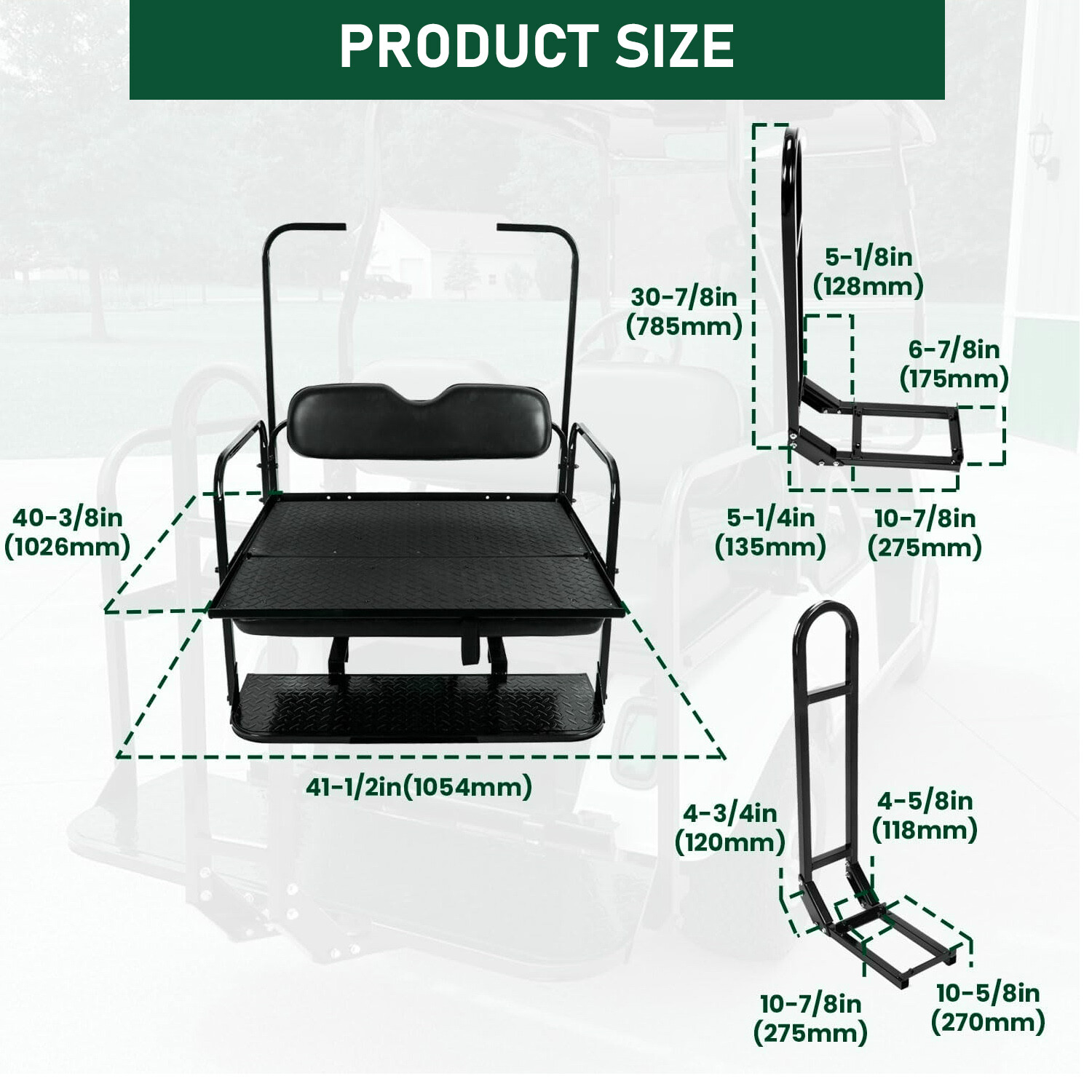 For 1995-UP EZGO TXT Golf Cart Flip Rear Seat Kit W/Roof Support Safety Grab Bar