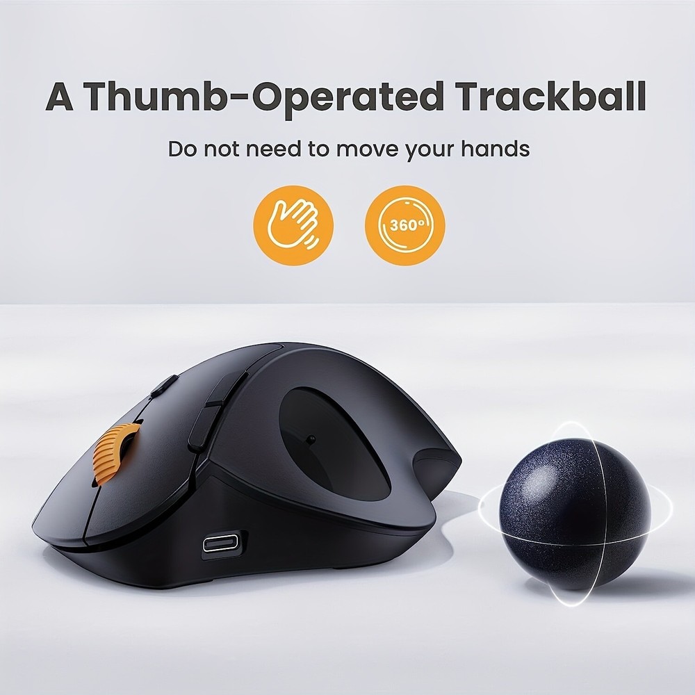 Ergonomic Wireless Trackball Mouse – Rechargeable Thumb-Control for PC & iPad