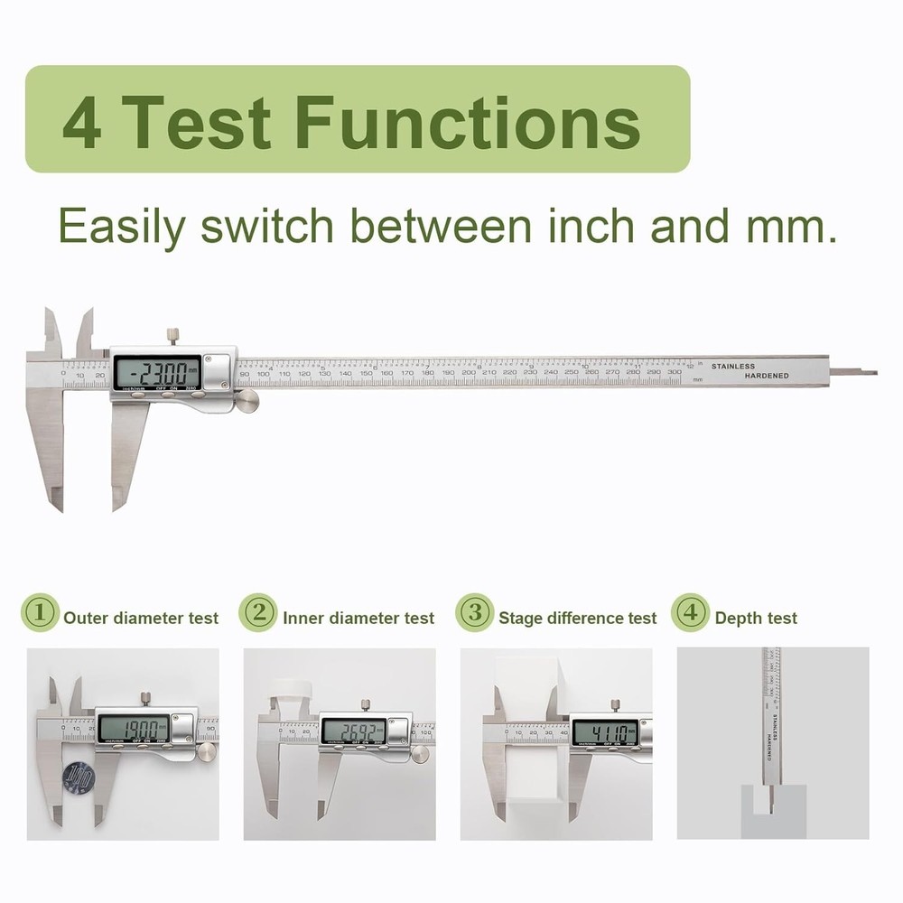 Large Display Digital Caliper 0-12" with Batteries Included - Precision Tool
