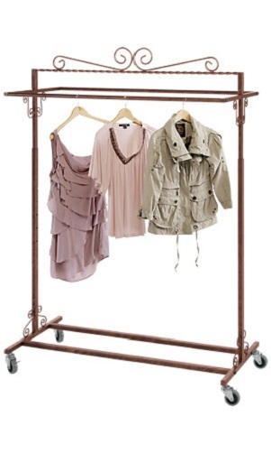 Clothing Rack Boutique Double Bar Rail Rolling Salesman Retail Bronze 48 72" H