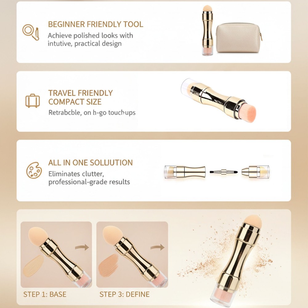 4 In 1 Makeup Brush Set Dual Ended Multifunctional Easy Application For