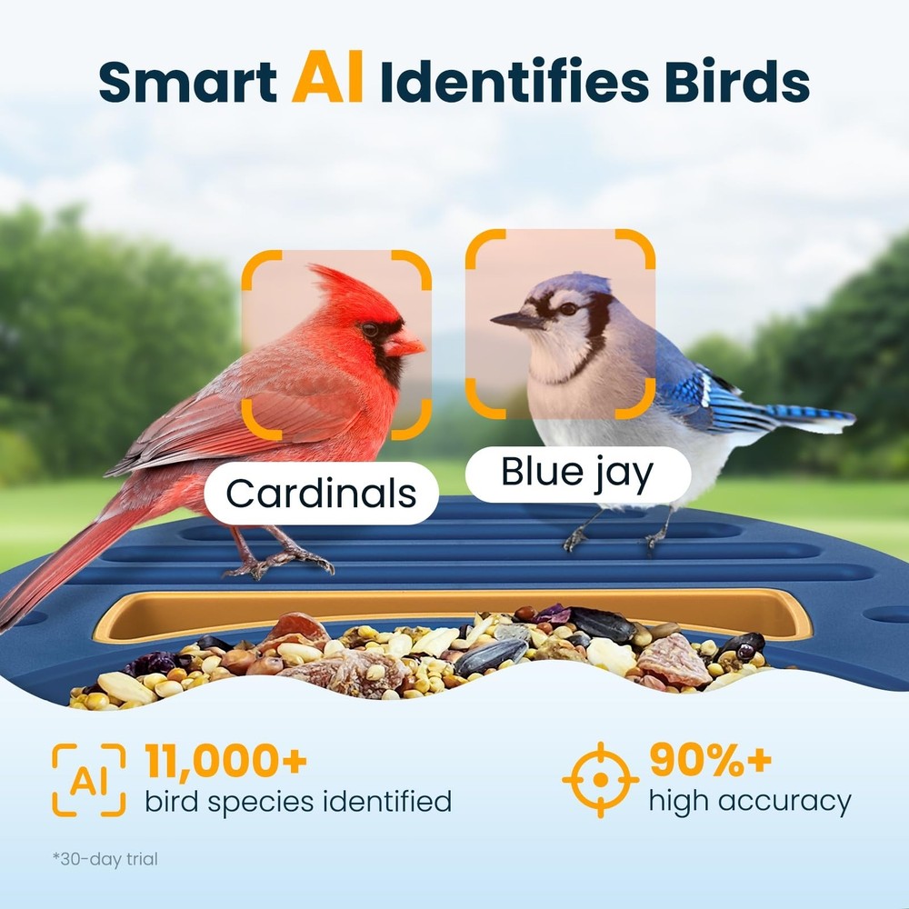 Smart Bird Feeder with Camera, 2.5K UHD Bird Feeder Camera Solar Powered