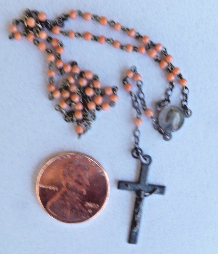 Coral Rosary Child's Prayer Catholic Religious Engraved Both Sides * Roma