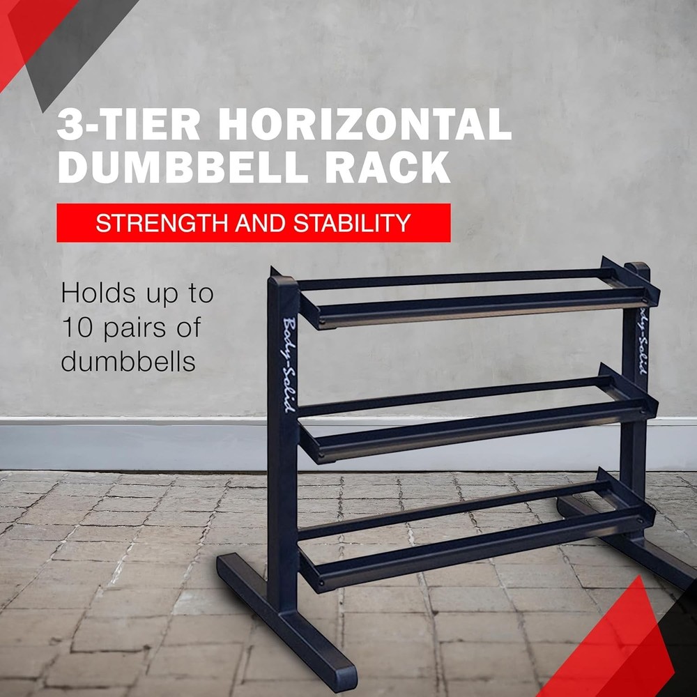 Body-Solid 3-Tier Horizontal Dumbbell Rack Stand Only, Weight Rack Stores