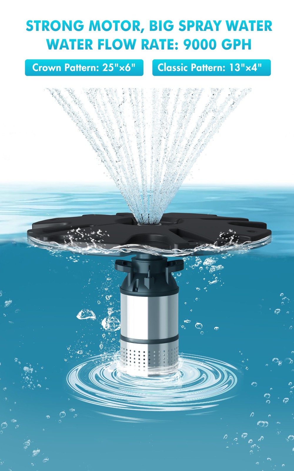 HQUA-FS02 120V, 1/4HP, OD(φ) 32” Large Pond Floating Fountain with 9000 GPH