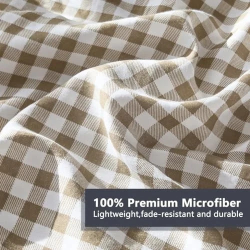 Comforter Set Bedding Comforter Sets, Brown Grid Bed Queen Tan Gingham