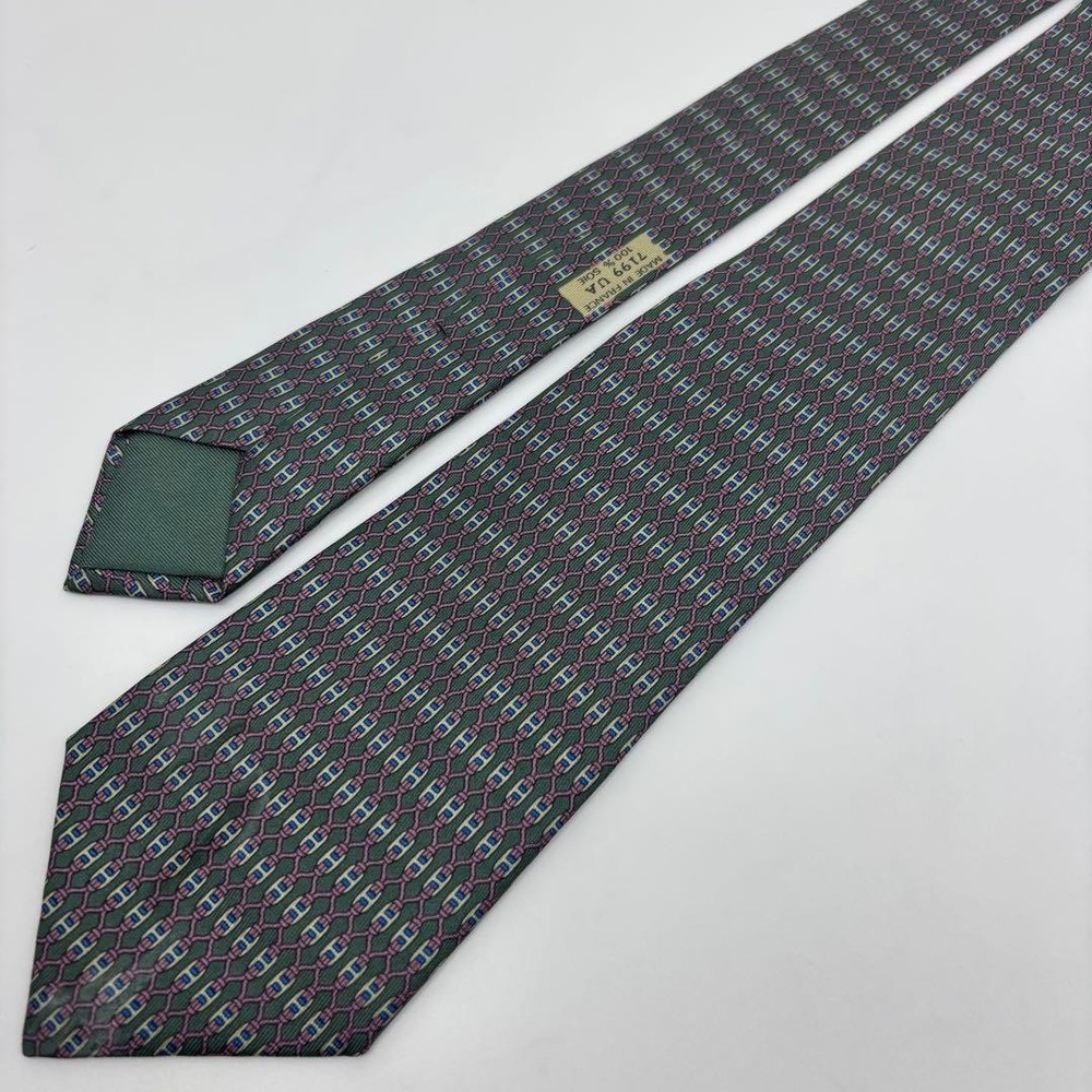 HERMES tie Geometric Pattern Gray Allover SILK 100