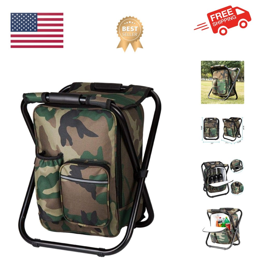 Bright starl Multifunction Folding Cooler and Stool Backpack, Hiking Camoufla...
