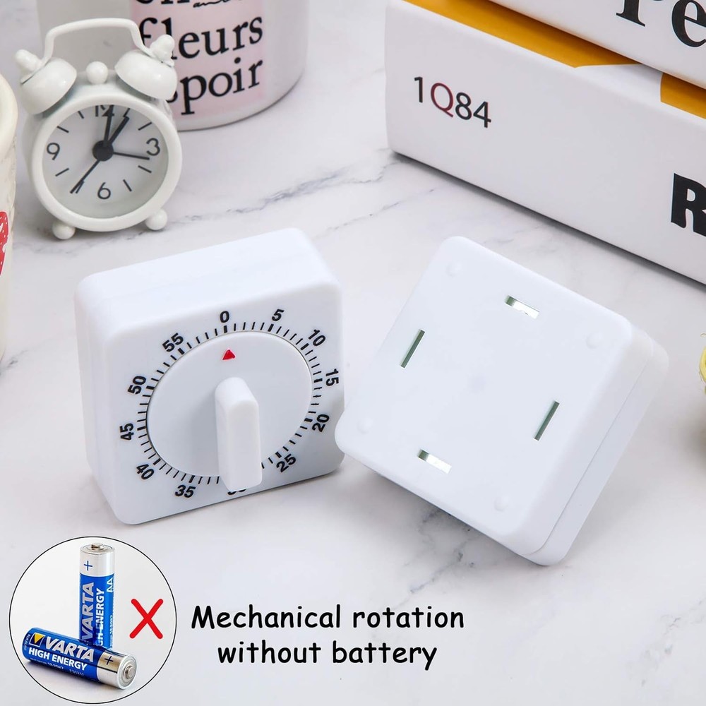 1/2x Square 60 Minute Mechanical Kitchen Timer Easy to Use Visual Cooking Timer