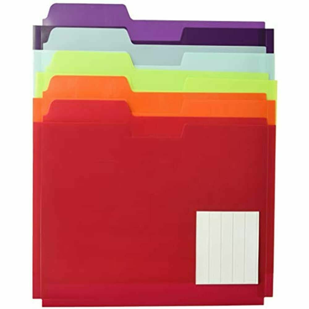 Globe-Weis Poly File Folder Pockets, Letter Size, Assorted Colors, 5 Per Pack