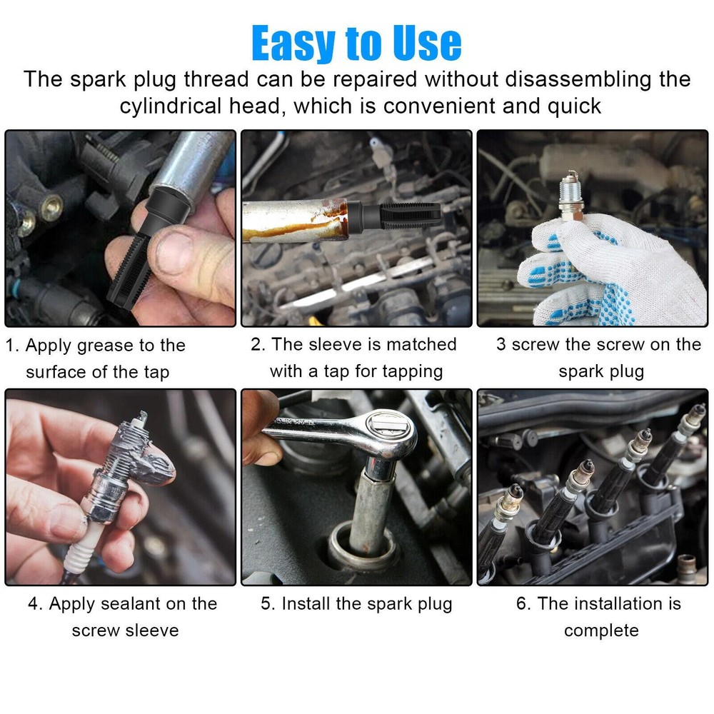 Spark Plug Thread Repair Kit – 14mm Reamer Thread Repair Tool &4 Inserts