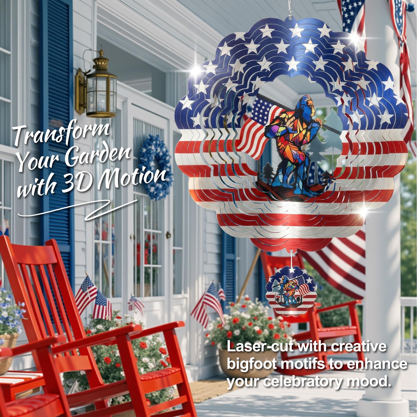 SUNCKET Bigfoot Wind Spinner, 12 Inch Stainless Steel Outdoor Garden Decor with