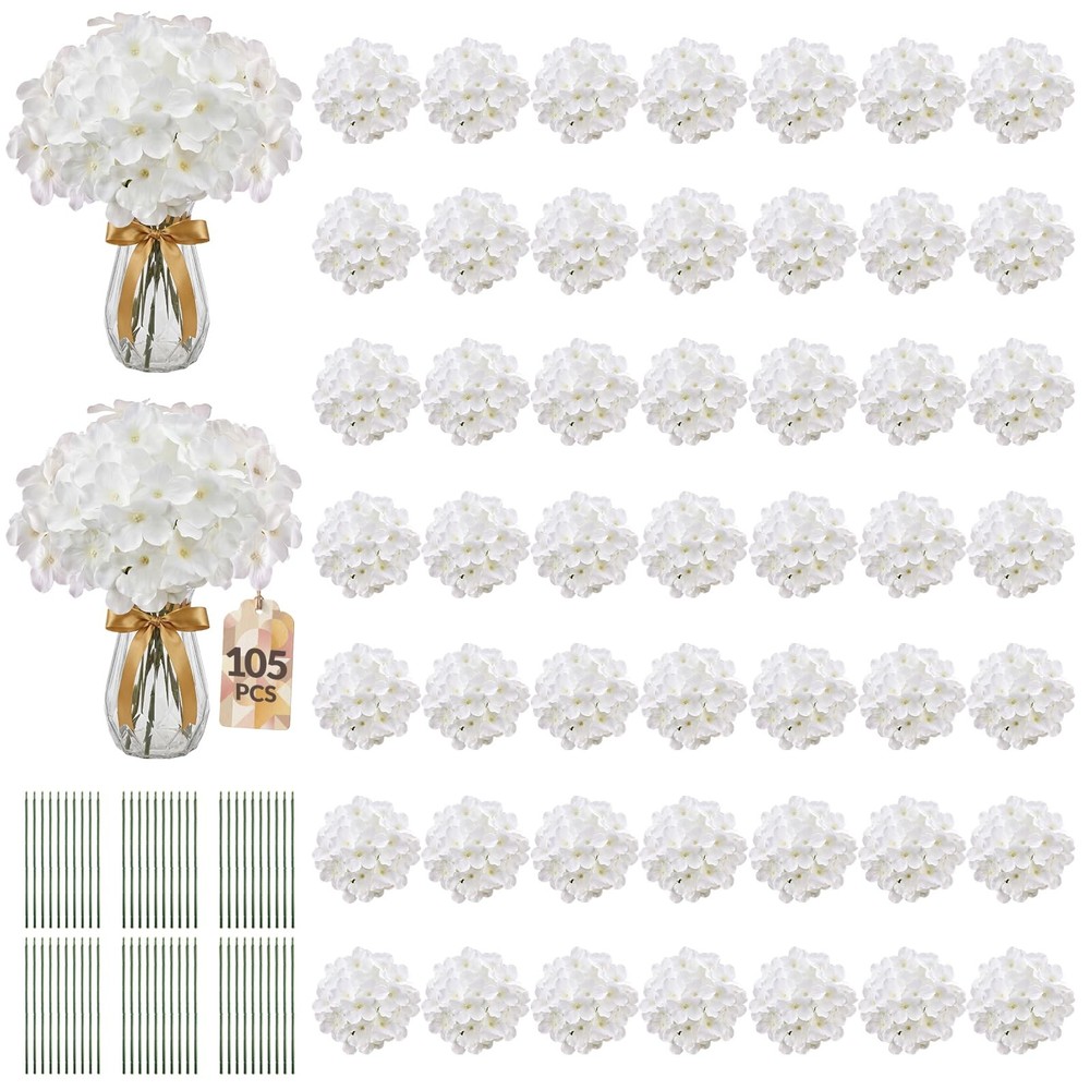 105PCS Hydrangea Artificial Flowers with Stronger Bendable Stems, Premium Sil...