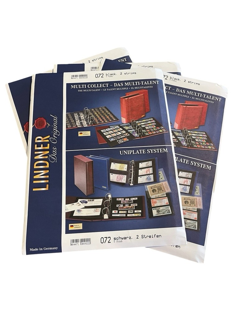 4 Sealed Packs - Lindner Uniplate 072 Black 2-Strip Pages - Made in Germany