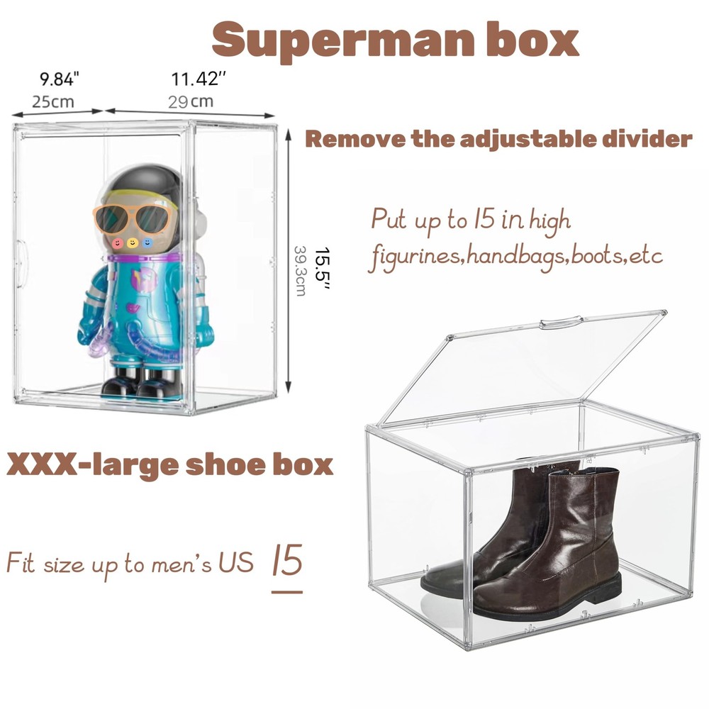 XXX-Large Clear Display Case Stackable Plastic Storage Bins with Lid, 2 Tiers...