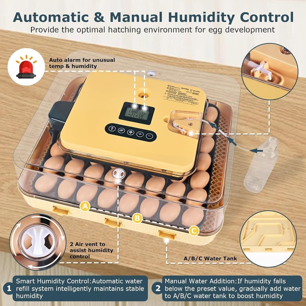 56-Egg Incubator: Temp & Humidity Control, Automatic Turner & 360° View
