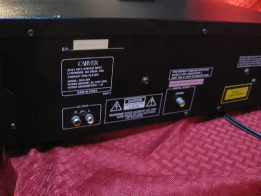 Carver SD/A350 Rack Mount CD Player Tested & Working w/ Remote Control