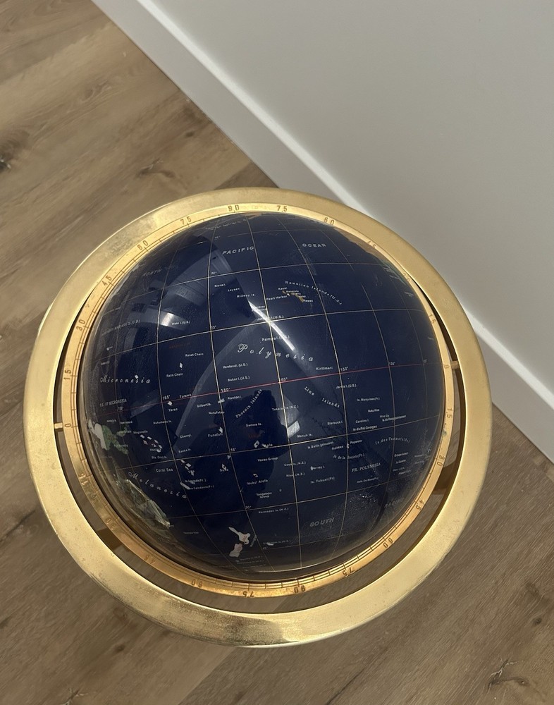 Gemstone Multicolor Tabletop Globe with Rotating Gold Metal Stand, Decorative