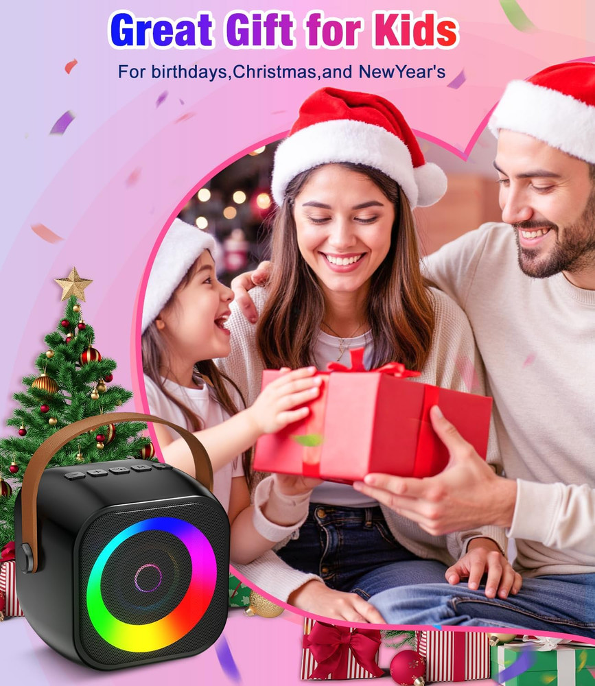 Mini Karaoke Machine, Portable Bluetooth Speaker with 2 Wireless Microphones for