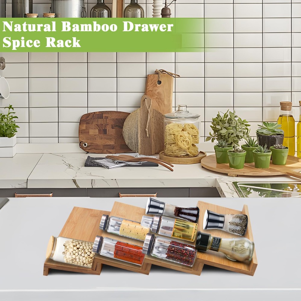 Graceware Bamboo Spice Drawer Organizer for Insert Shallow Drawer, 8 Tier Stacka