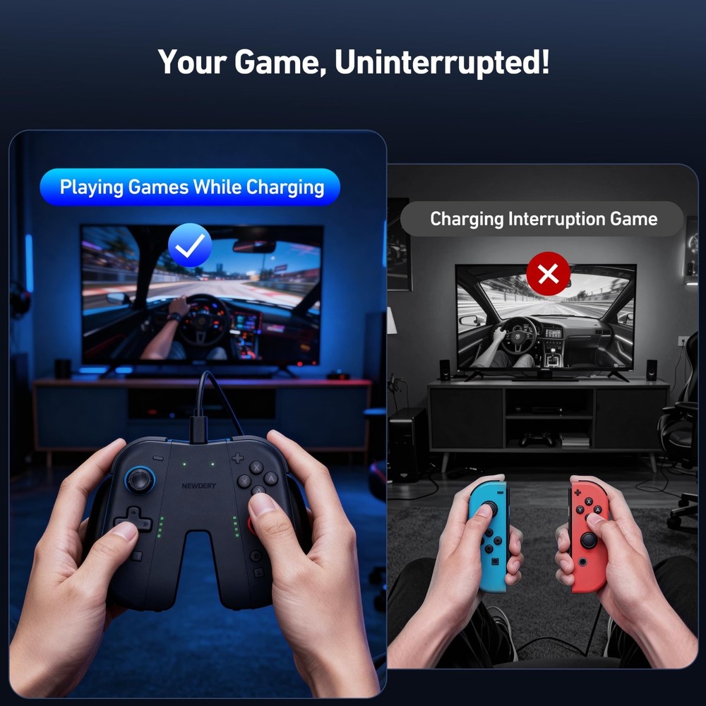 NEWDERY Charging Grip & Charging Dock for Switch 2 Magnetic Grip Controller