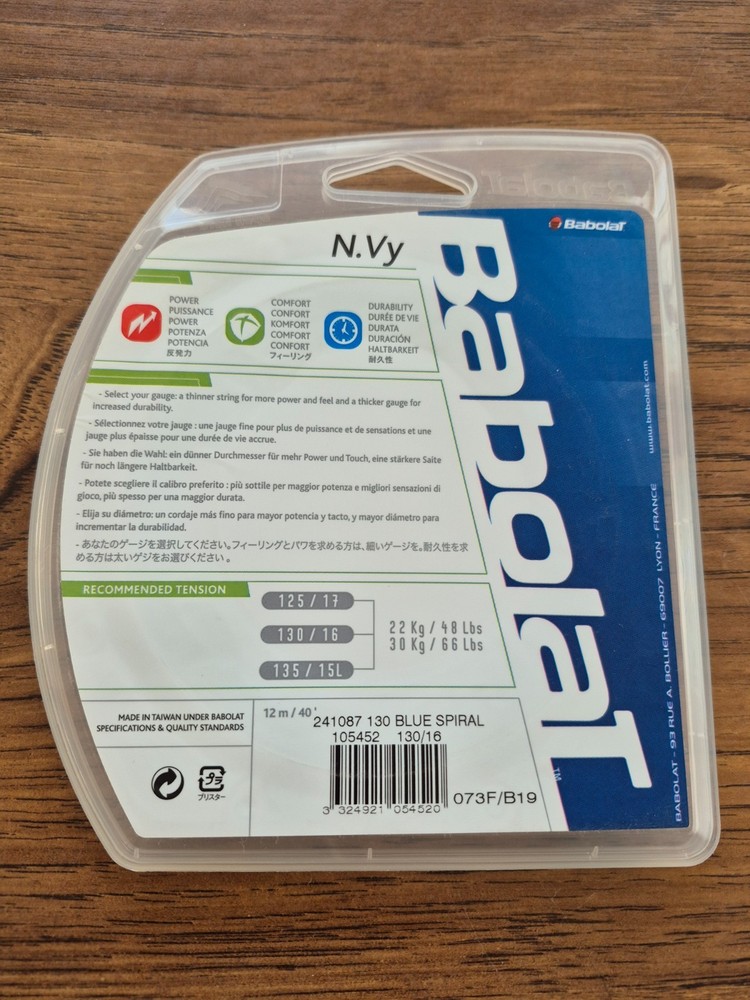 1 package Babolat N.Vy 16 (1.30mm) String 40ft (12m)