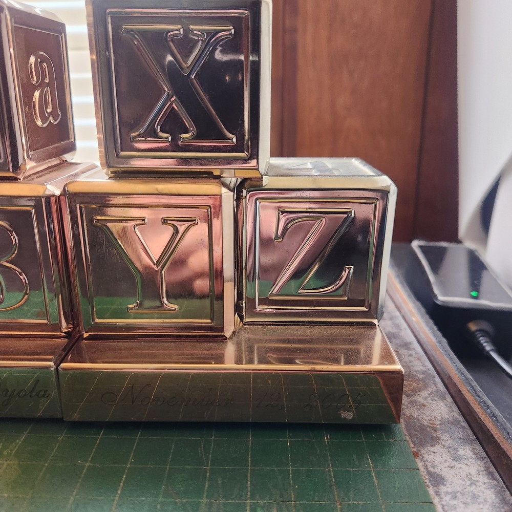 Red Envelope Silver Plated Baby ABC Block Bookends Pre Engraved One Side