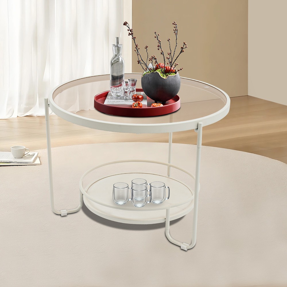 White and Teal Modern Side Table Round Side Table Round Coffee Table W/2 Tiers