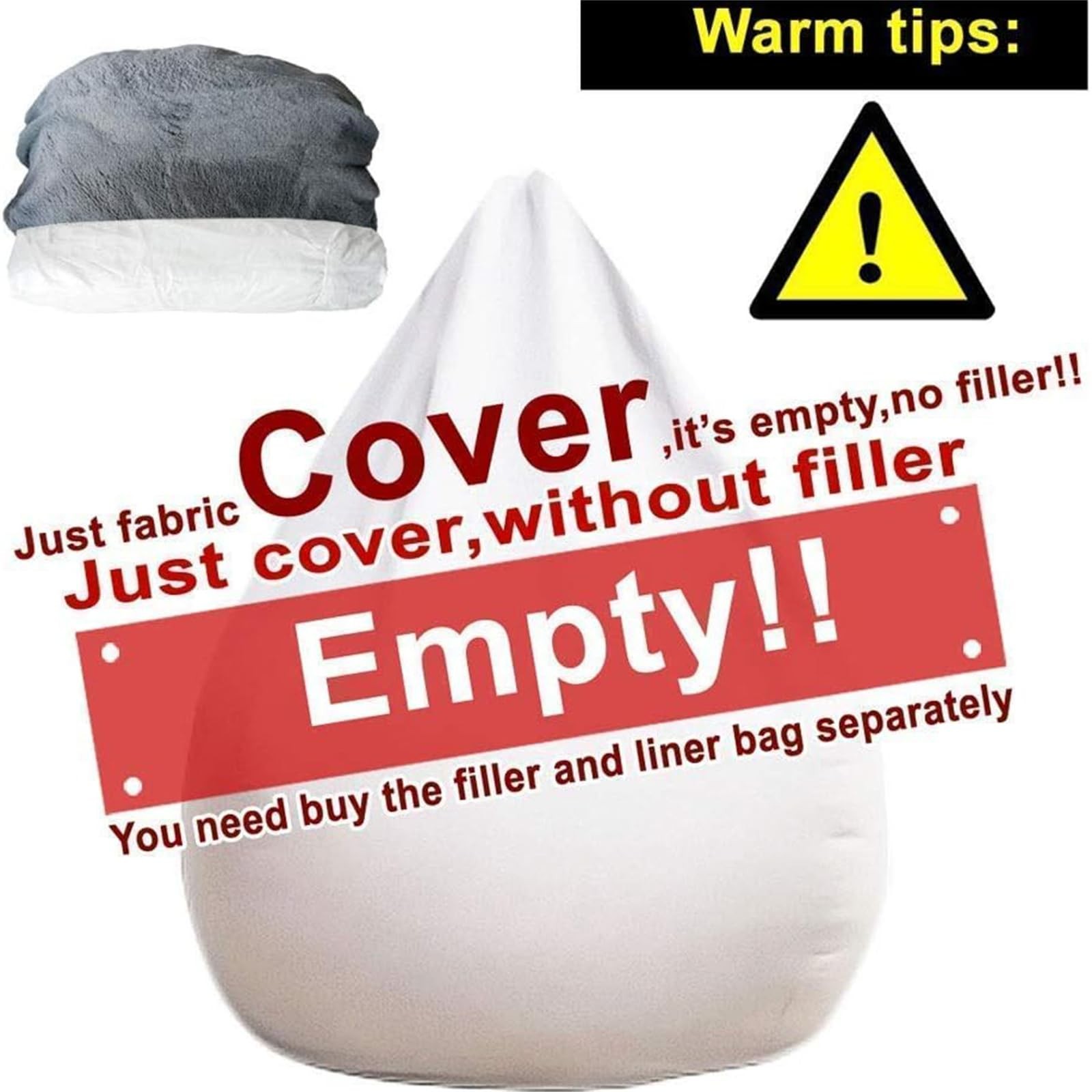 jecrizy Giant Bean Bag Chair Cover Soft PV Velvet Sofa White 6ft Size 6ft