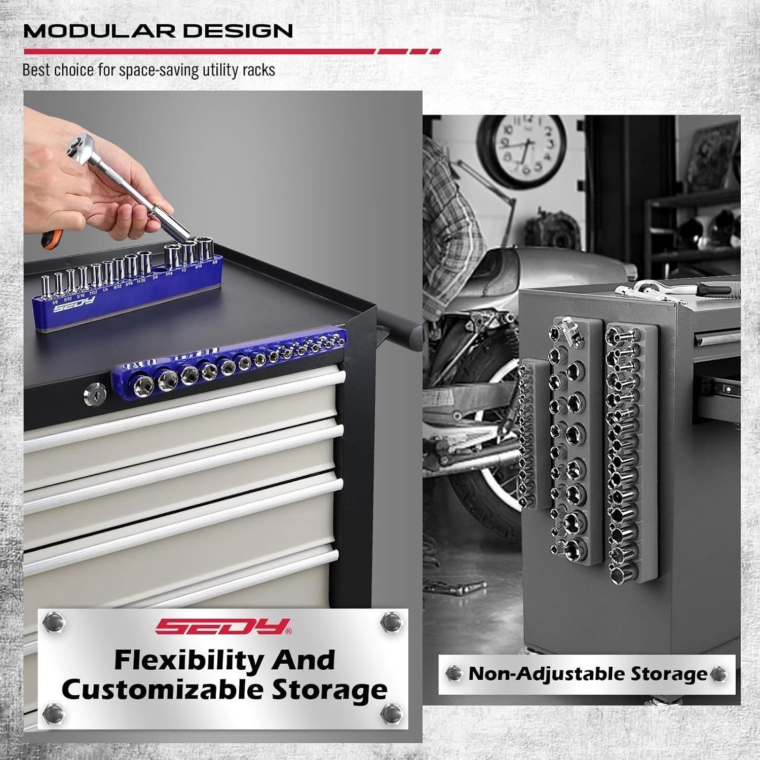 Heavy-Duty Magnetic Socket Organizer Set - 26 Socket Capacity, Modular Design