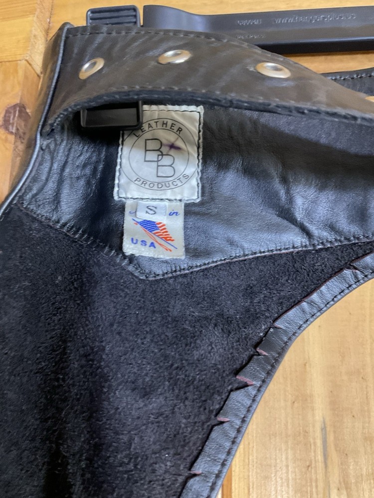 Leather Black Motorcycle Chaps Size Small BB Leather Products