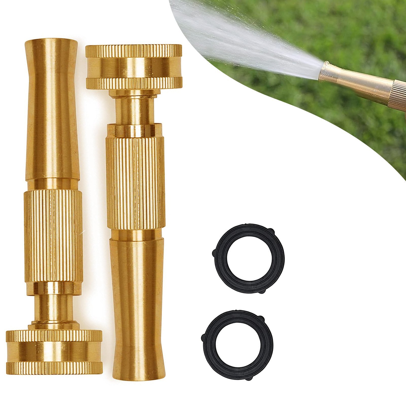 Morvat Solid Brass Heavy Duty Twist Garden Hose Jet Nozzle, 2 Pack