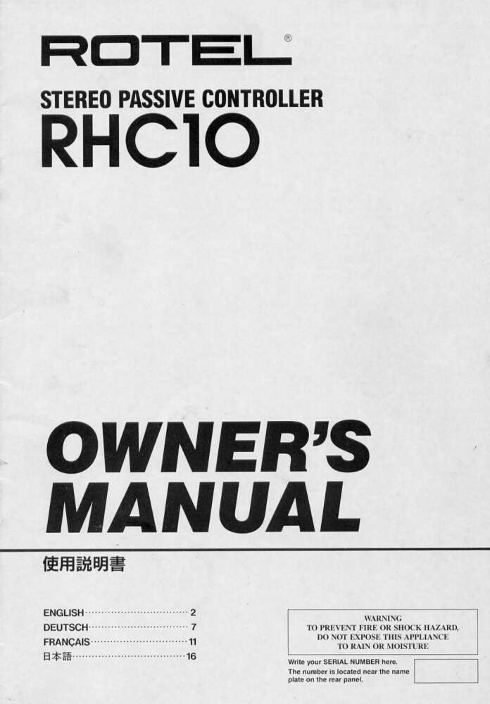 Rotel RHC-10 Controller Owners Manual