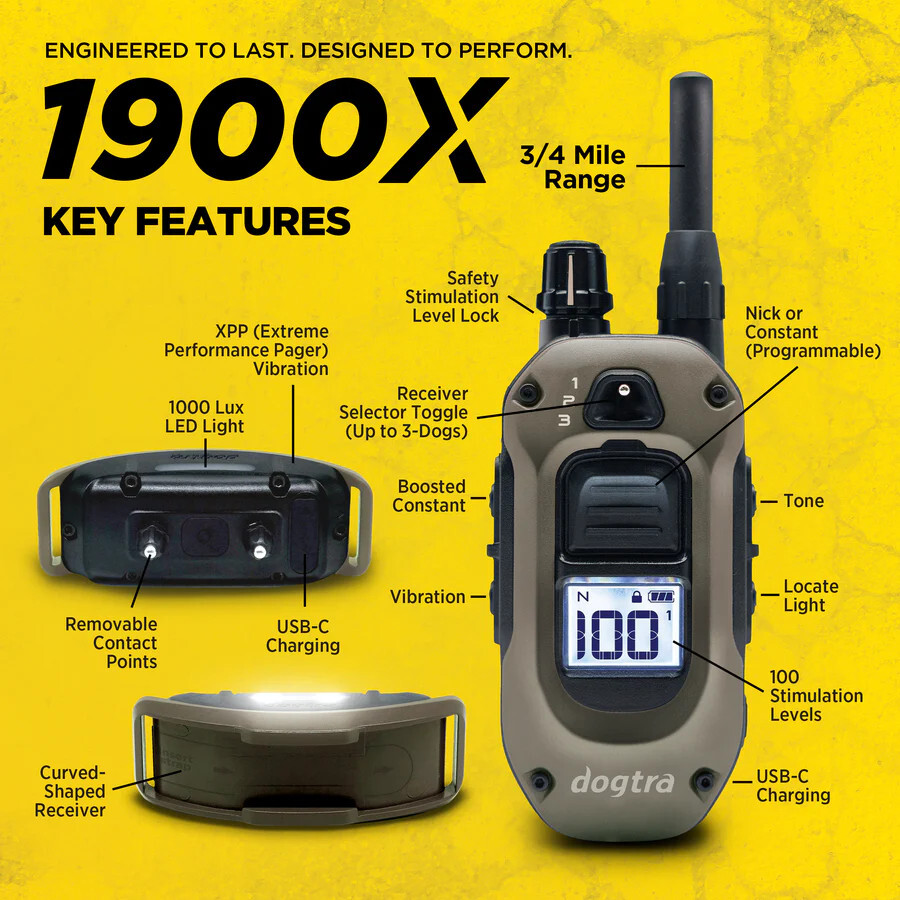 Dogtra 1900X + X-Sheild Training Collar 3/4 Mile Range, Boost and XPP Vibration,