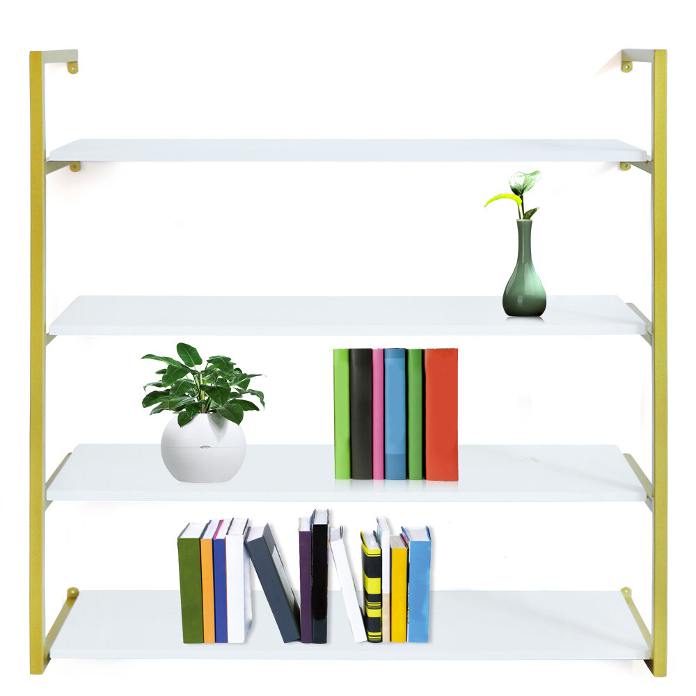 Wood Floating Shelf Bracket Wall-Mounted Storage Display Rack Unit Gold