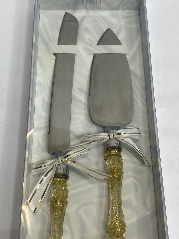 Treasure Masters Gold Glitter Wedding Knife And Server Set