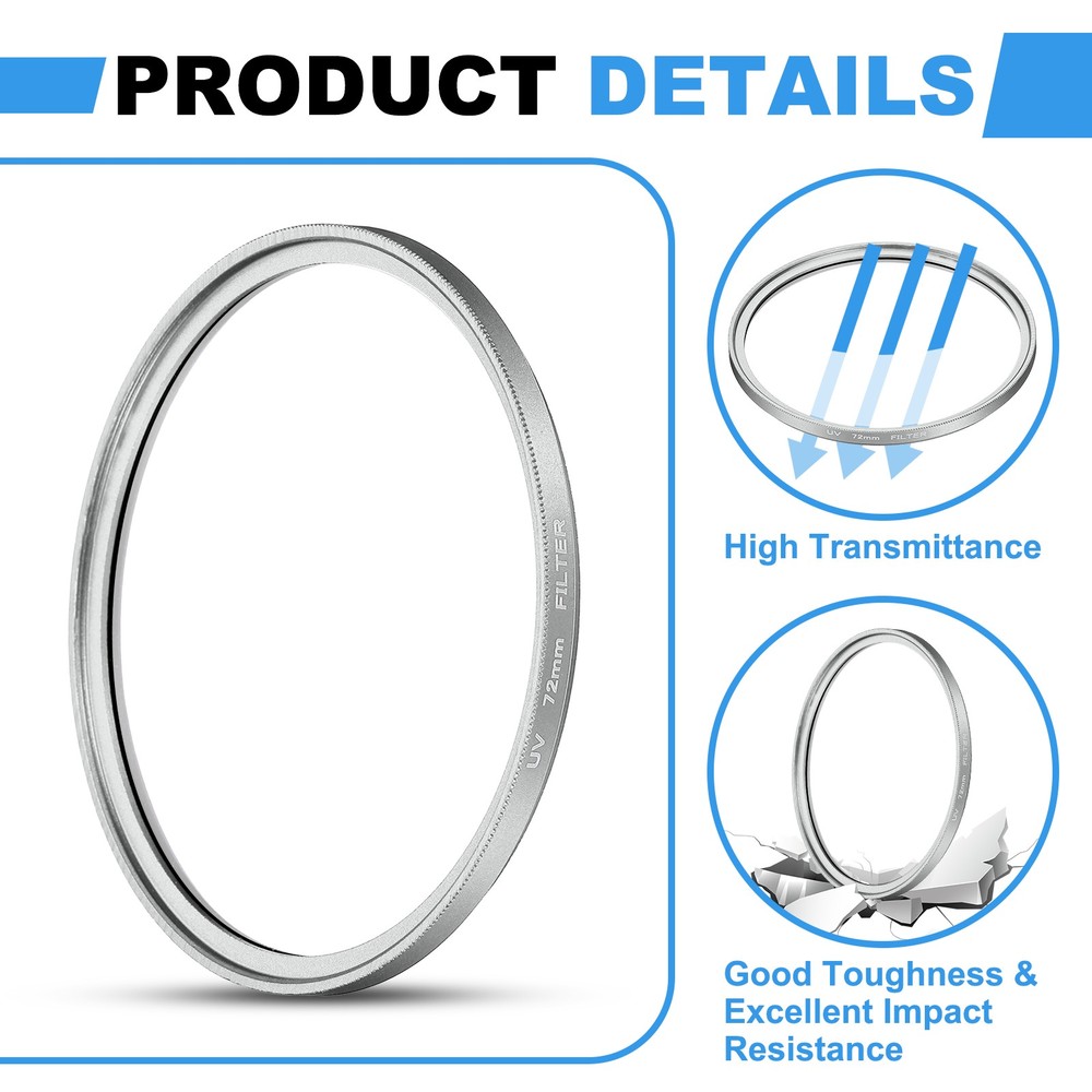 72mm Ultra Slim Lens Filter Multi Coating Camera Len Filter, Silver
