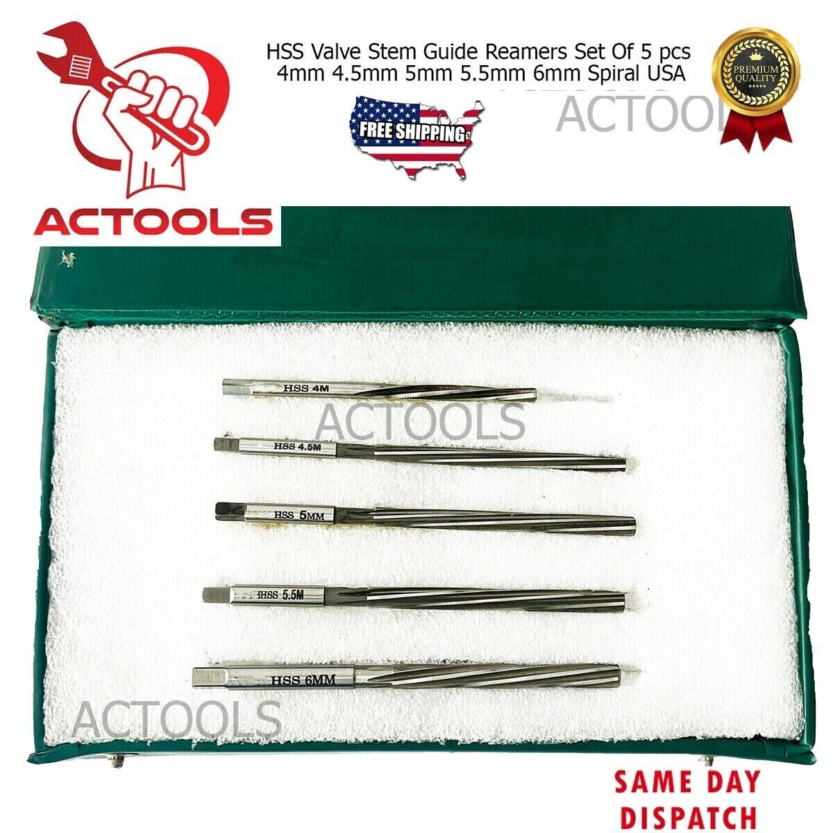 Hss Valve Stem Guide Reamers 5 Pcs 4mm 4.5mm 5mm 5.5mm 6mm Spiral USA ACTOOLS