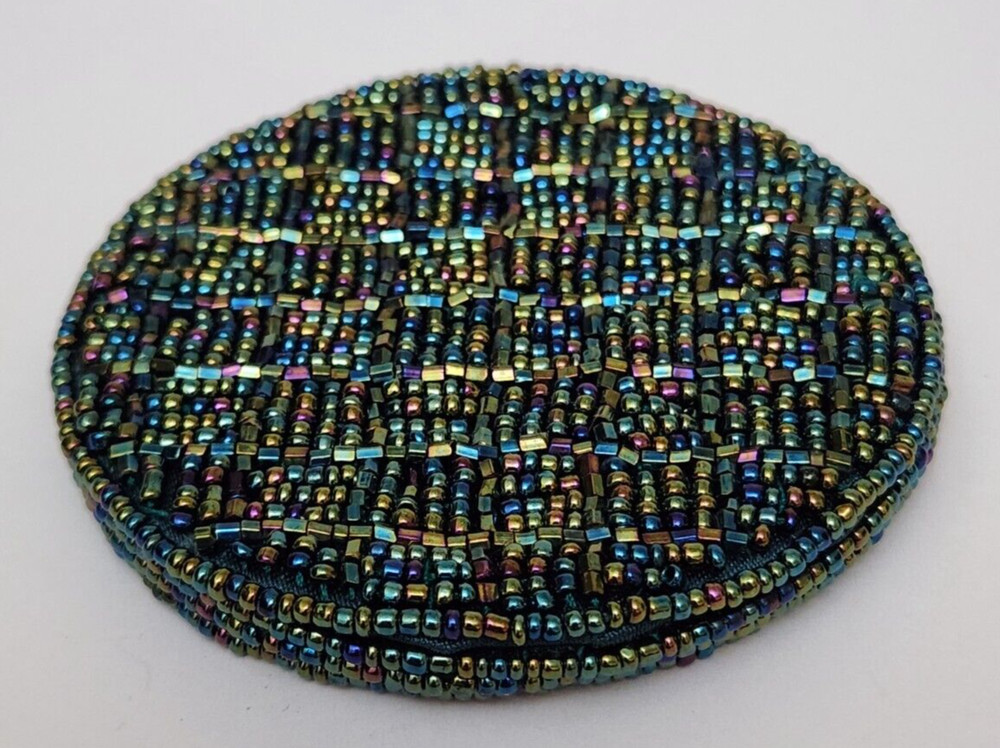 HAND MADE BEADED COMPACT MIRROR 3 14"