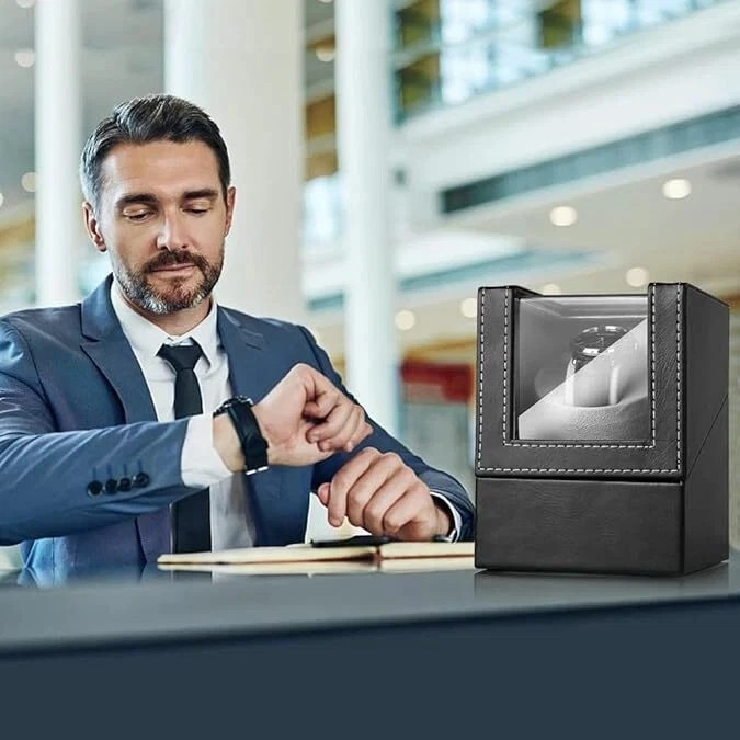 Automatic Rotation Single Watch Winder Box Leather Storage Display Case Gift✨~
