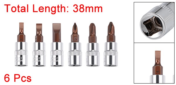 6pcs 1/4" Drive Phillips Slotted Bit Socket Set S2 Steel Bits CR-V Sockets
