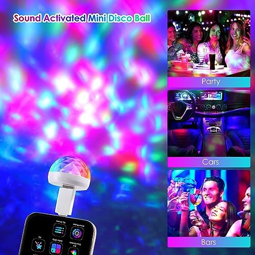 USB Mini Disco Ball Sound Activated Party Light, Stocking Stuffers for 2PACK