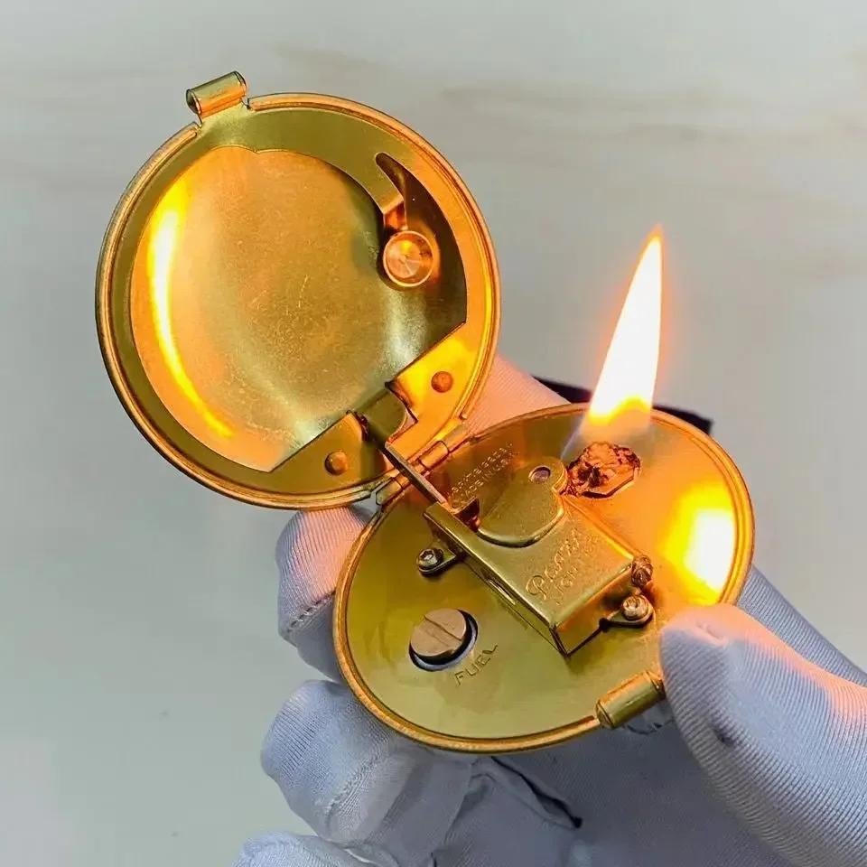 Compact Round Semi-automatic Antique Handmade Brass Mechanical Lighter Gift🎁