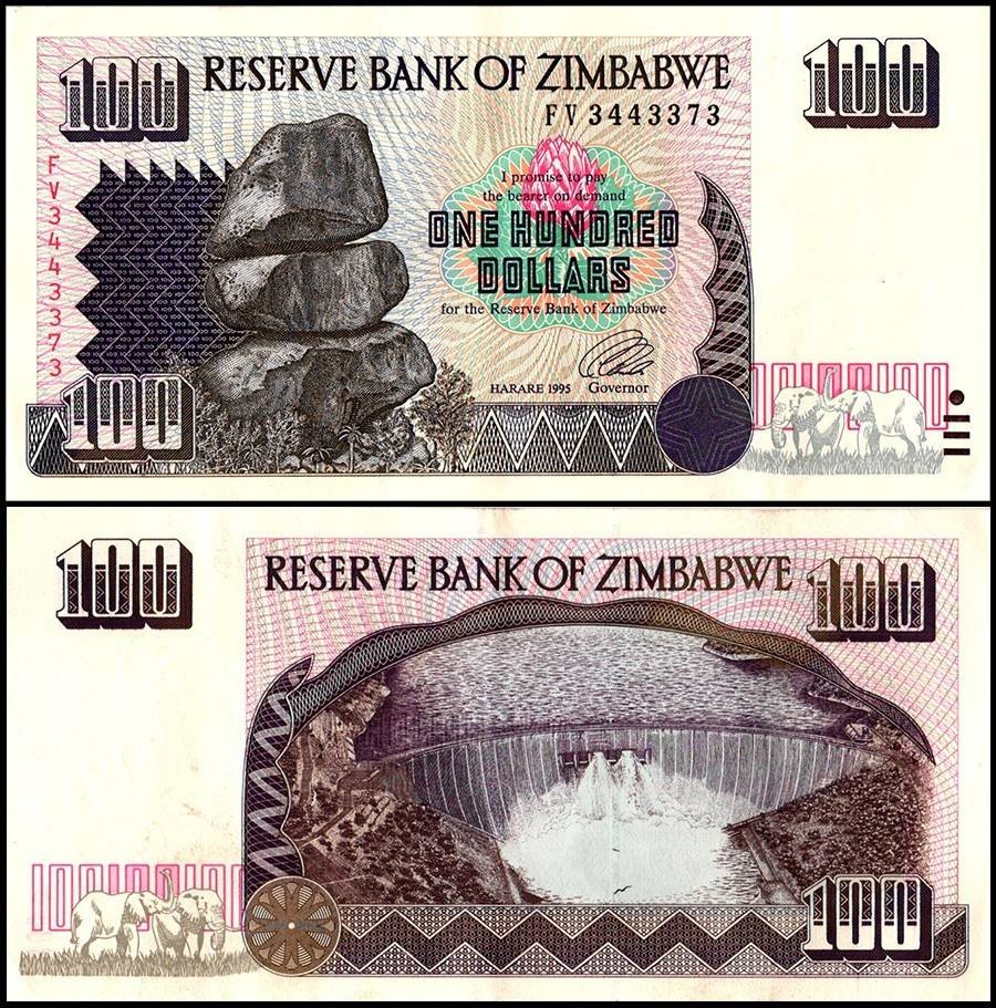 Zimbabwe 100 Dollars, 1995, P-9, Used