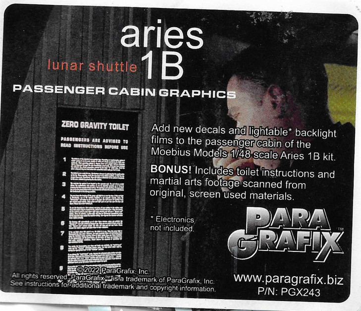 Para Grafix Lunar Shuttle ARIES 1B Passenger Cabin Graphics, Moebius Kit PGX 243