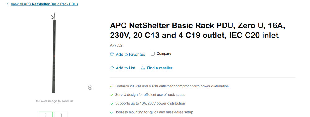 APC NetShelter Basic Rack PDU, Zero U, 16A, 230V, 20 C13 and 4 C19 outlet