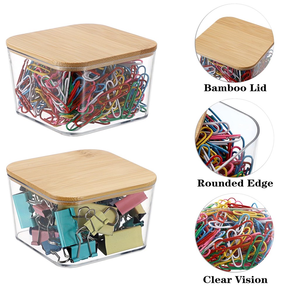4 Pack Clear Stackable Clip Holder with Lid Paperclip Plastic Cute Office Sup...