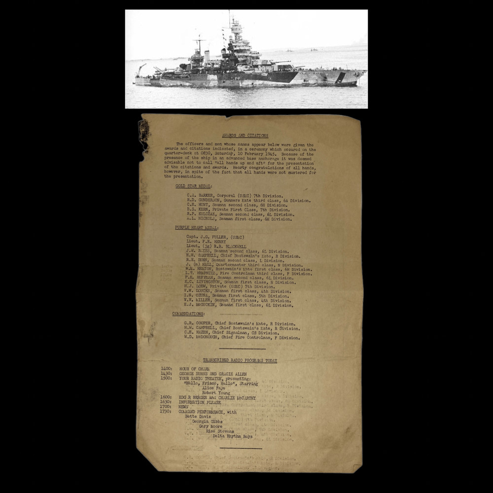 WWII 1945 USS Colorado Invasion Lingayen Gulf AWARDS AND COMMENDATIONS Named