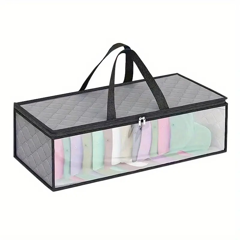 Hat Storage Dust Bag Baseball Hat Cap Organizer Clear Rack Zipper - Gray
