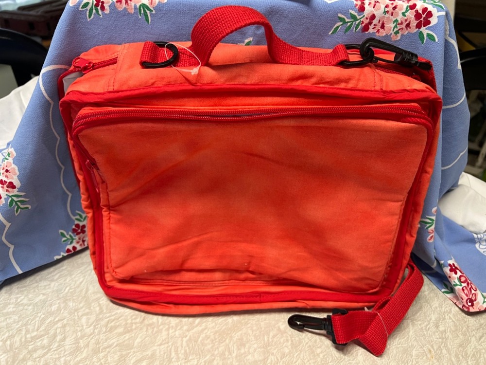 Cross Stitch Project Bag - Never used - Inserts, Pockets, Straps - Red
